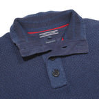 TOMMY HILFIGER Mens Blue Plain Cotton Jumper Button Neck Basic Knit M Casual