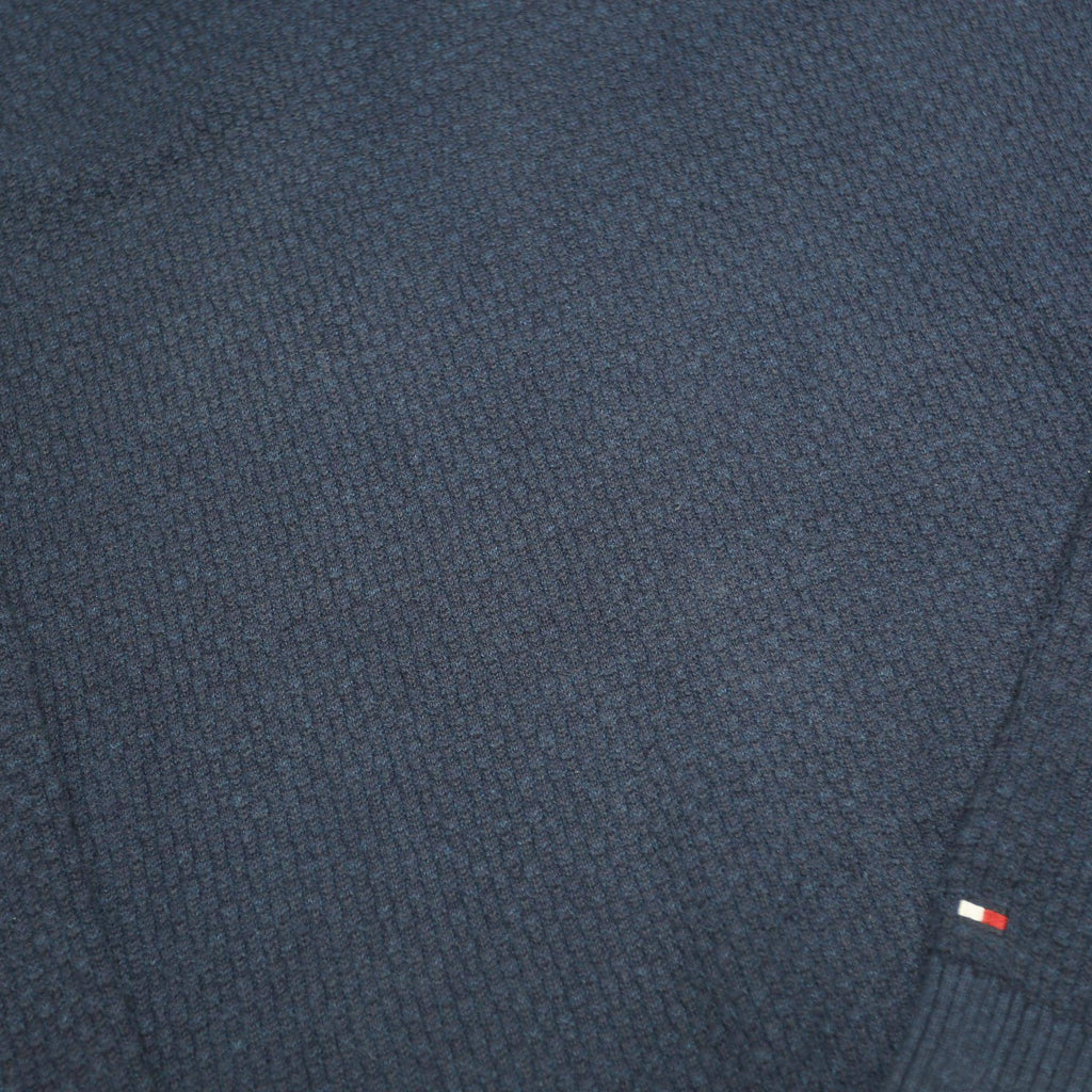 TOMMY HILFIGER Mens Blue Plain Cotton Jumper Button Neck Basic Knit M Casual