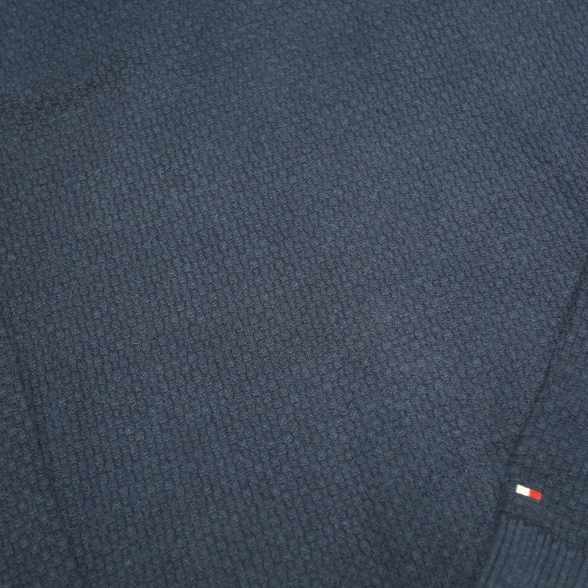 TOMMY HILFIGER Mens Blue Plain Cotton Jumper Button Neck Basic Knit M Casual