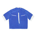 Womens Blue & White Plain Top Short Sleeve Stand-Up Collar Button Closure M