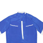 Womens Blue & White Plain Top Short Sleeve Stand-Up Collar Button Closure M