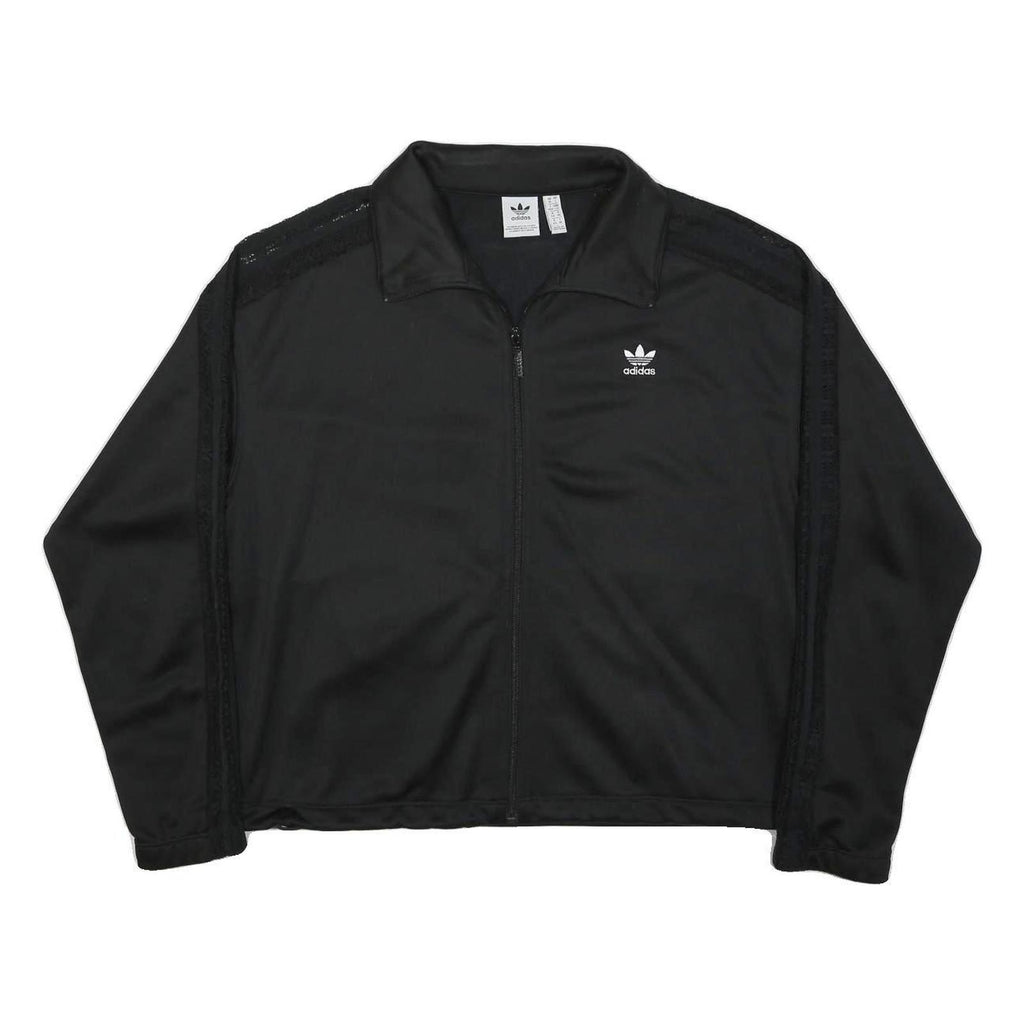 ADIDAS Womens Black Cotton Blend Track Jacket UK 18 Zip Casual Sportswear
