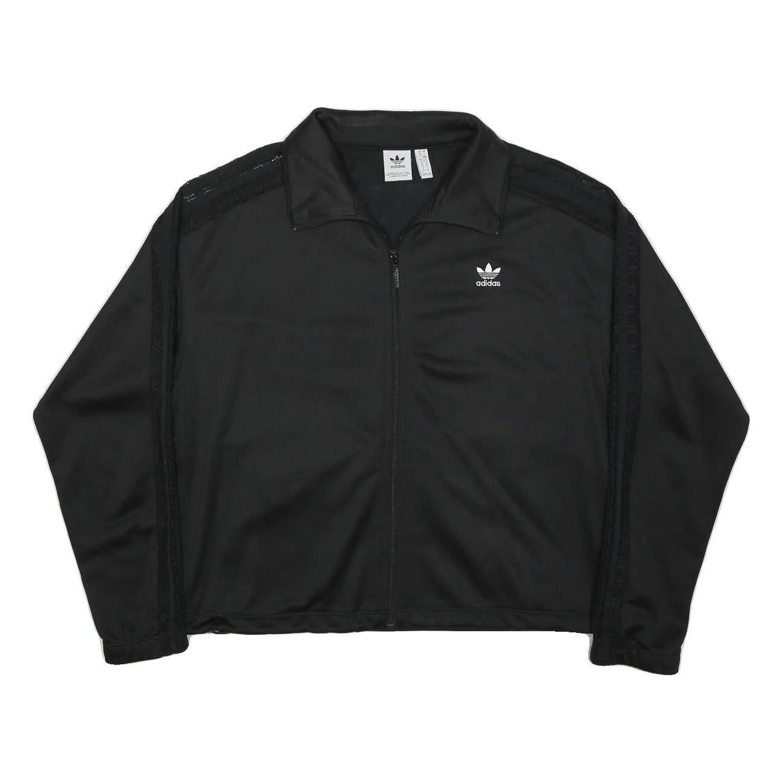 ADIDAS Womens Black Cotton Blend Track Jacket UK 18 Zip Casual Sportswear