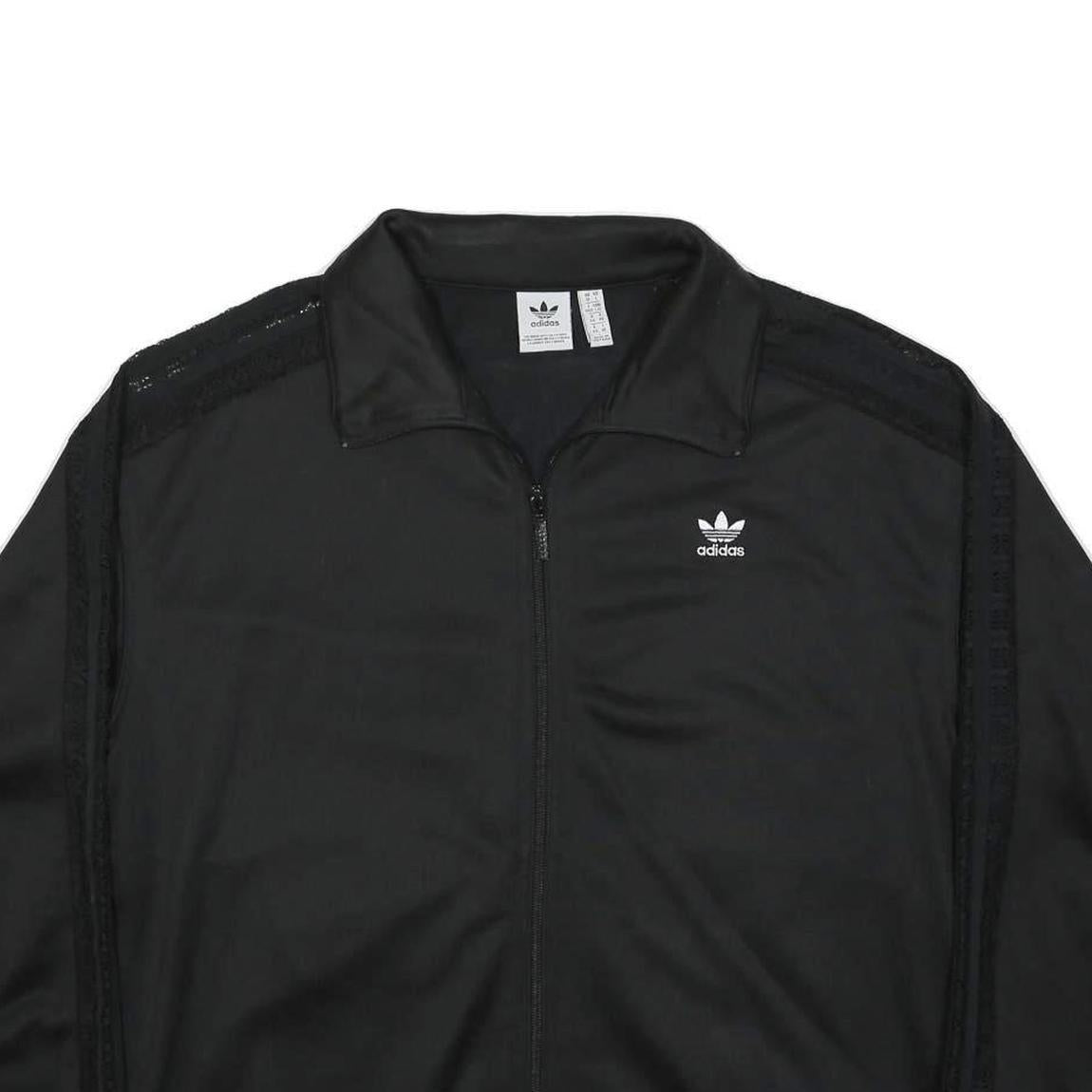 ADIDAS Womens Black Cotton Blend Track Jacket UK 18 Zip Casual Sportswear