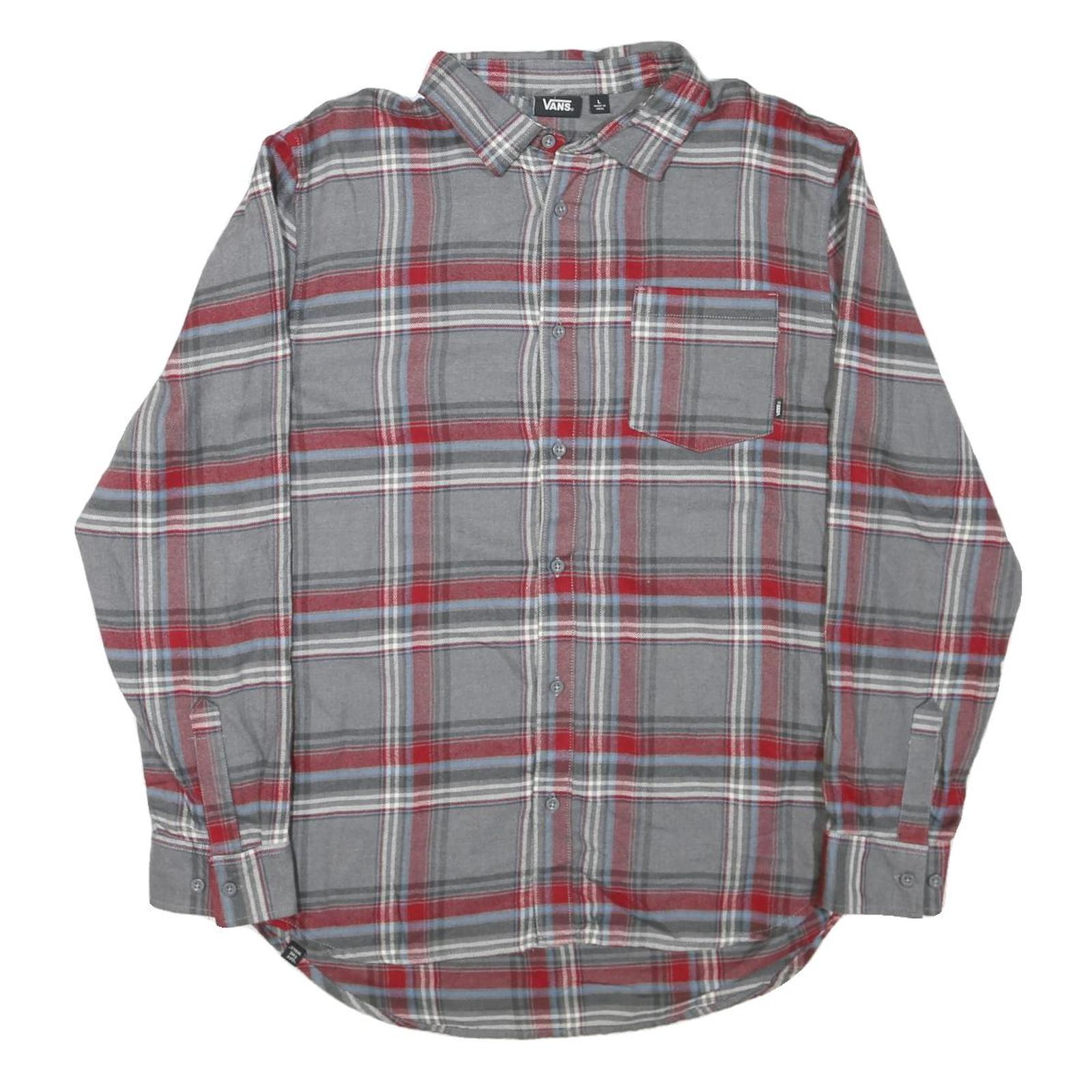 VANS Mens Grey & Red Check Shirt L Cotton Blend Long Sleeve Casual Button
