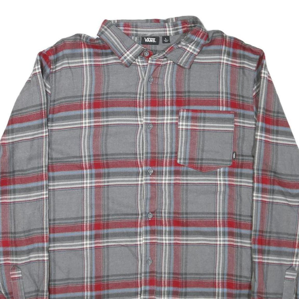 VANS Mens Grey & Red Check Shirt L Cotton Blend Long Sleeve Casual Button