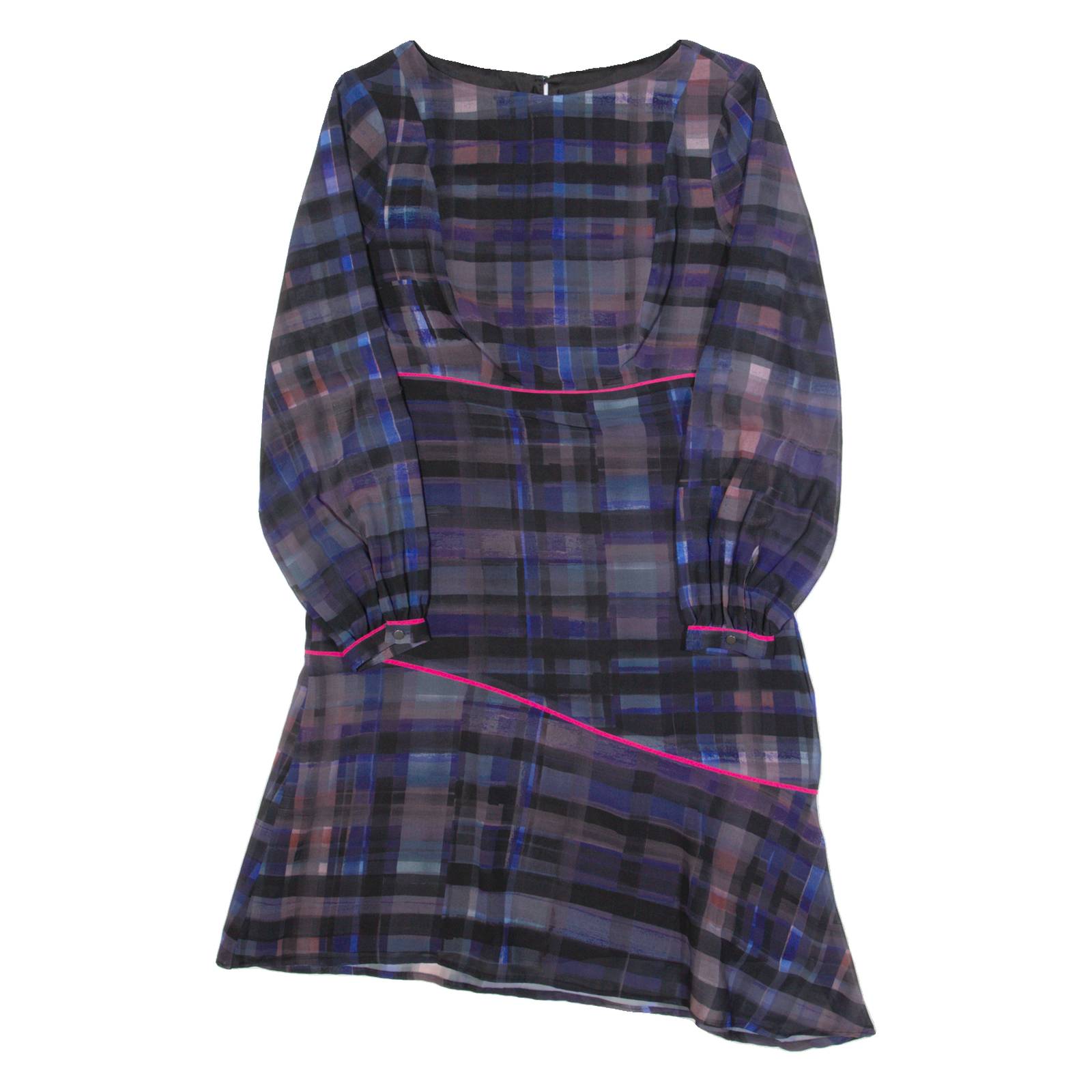 MINT VELVET Womens Day Dress Black Check Long Sleeve Knee Length UK 10