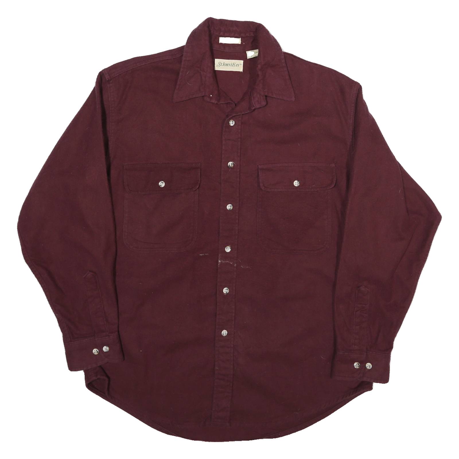 ST JOHNS BAY Mens Maroon Cotton Blend Shirt L Button Pocket Long Sleeve Casual