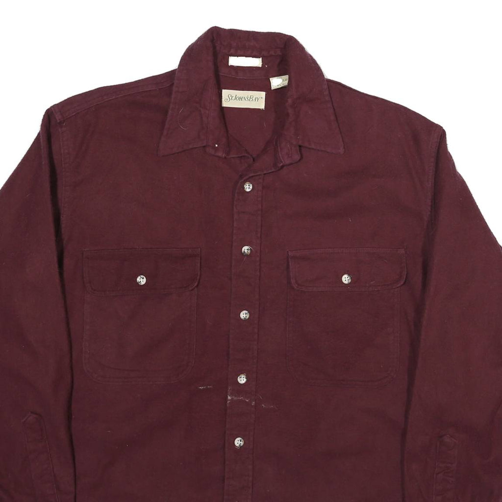 ST JOHNS BAY Mens Maroon Cotton Blend Shirt L Button Pocket Long Sleeve Casual