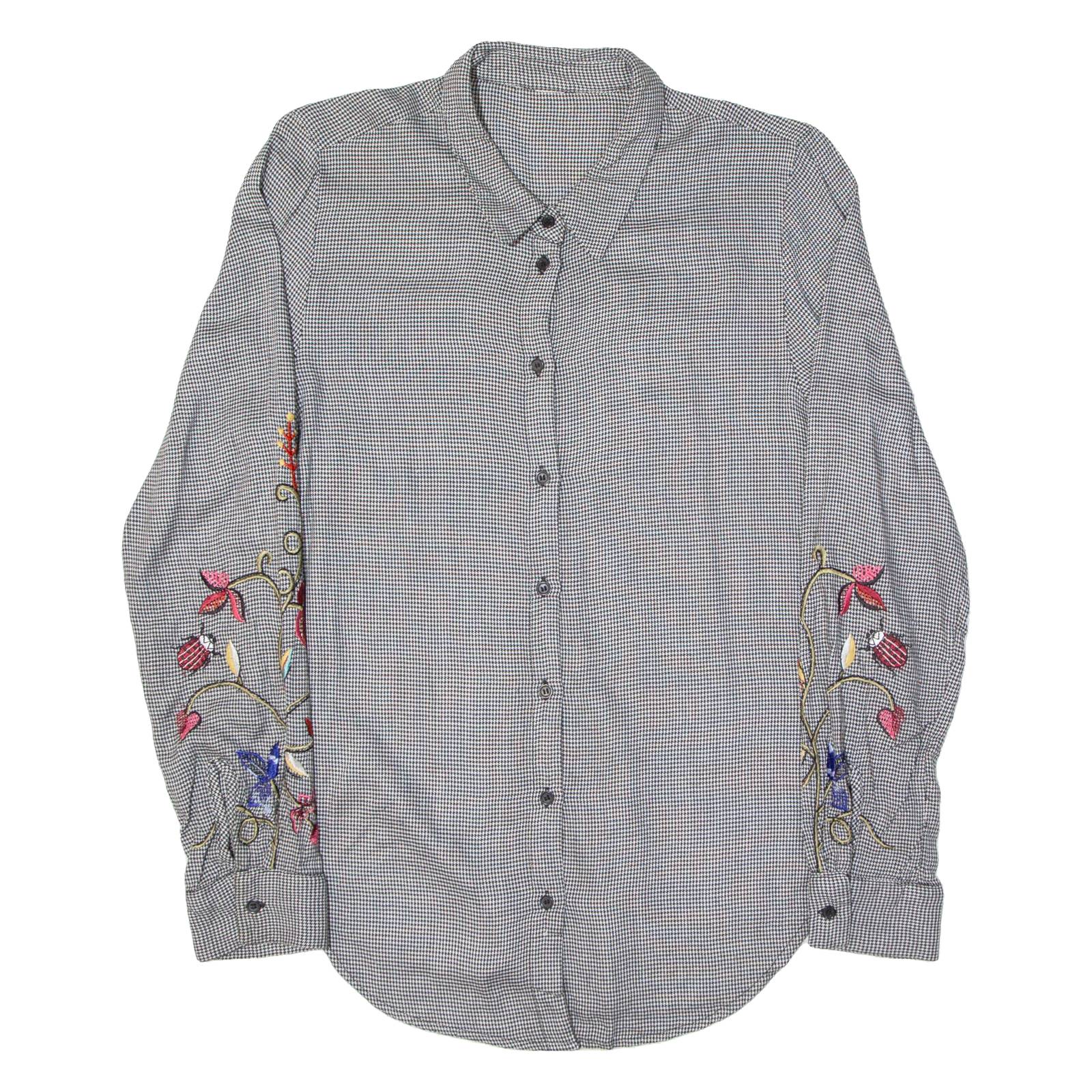 Womens Shirt Grey Houndstooth Long Sleeve M