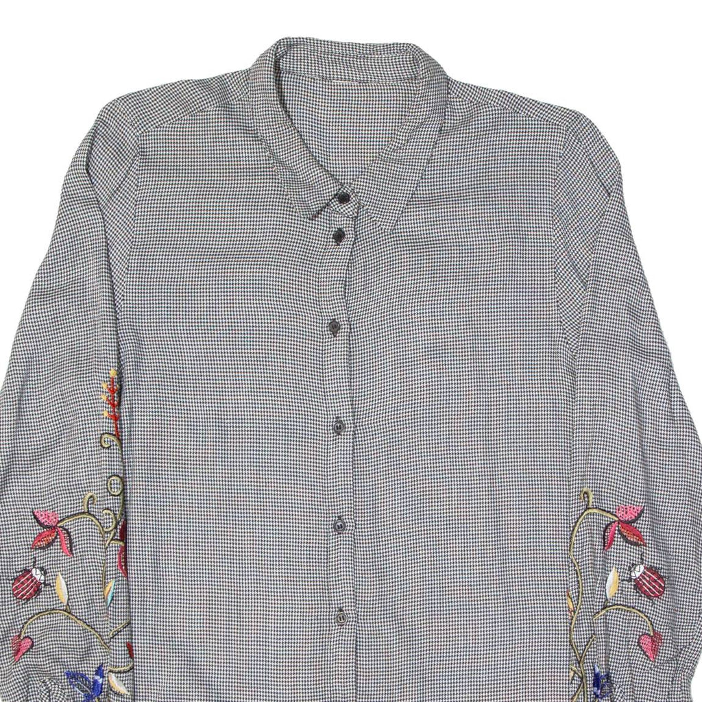 Womens Shirt Grey Houndstooth Long Sleeve M