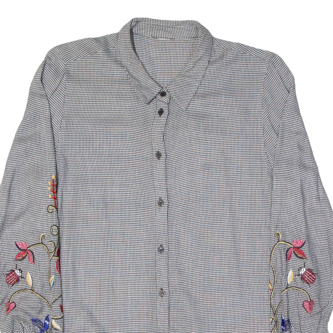Womens Shirt Grey Houndstooth Long Sleeve M