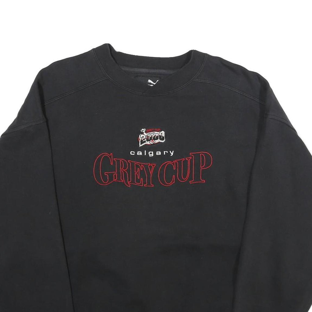 PUMA Mens Black Grey Cup Crew Neck L Cotton Blend Sweatshirt Casual Pullover