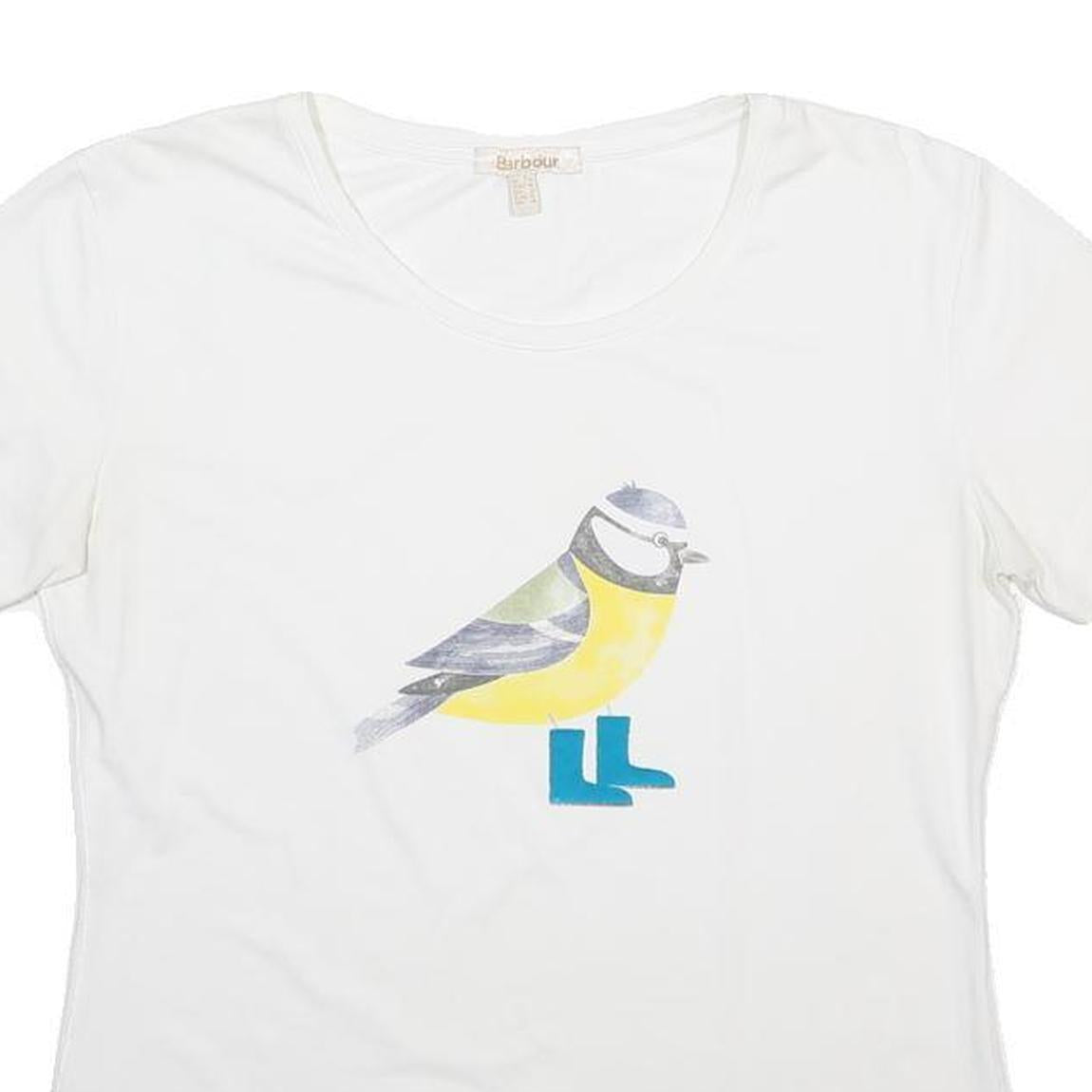 BARBOUR Womens White T-Shirt UK 14 Short Sleeve Scoop Neck Graphic Print Cotton