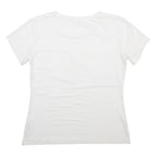 BARBOUR Womens White T-Shirt UK 14 Short Sleeve Scoop Neck Graphic Print Cotton