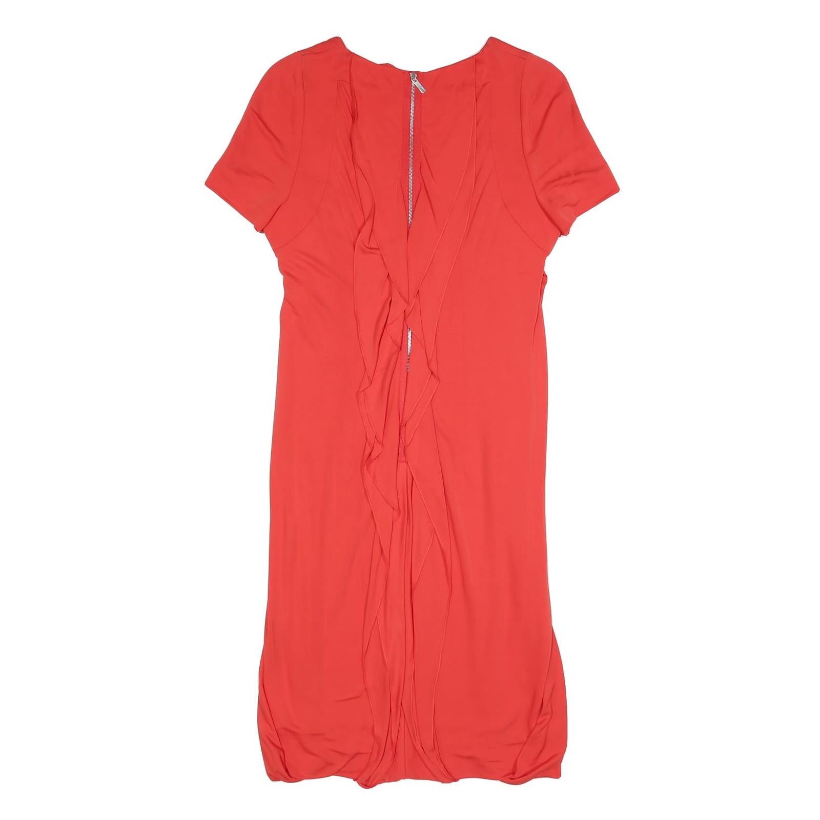 KAREN MILLEN Womens Red Day Jersey Dress Short Sleeve UK 16 Ruffle Detail