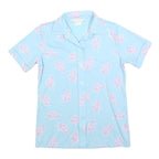 Womens Blue & Pink Floral Printed Shirt Short Sleeve Collared S Summer