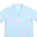 Womens Blue & Pink Floral Printed Shirt Short Sleeve Collared S Summer