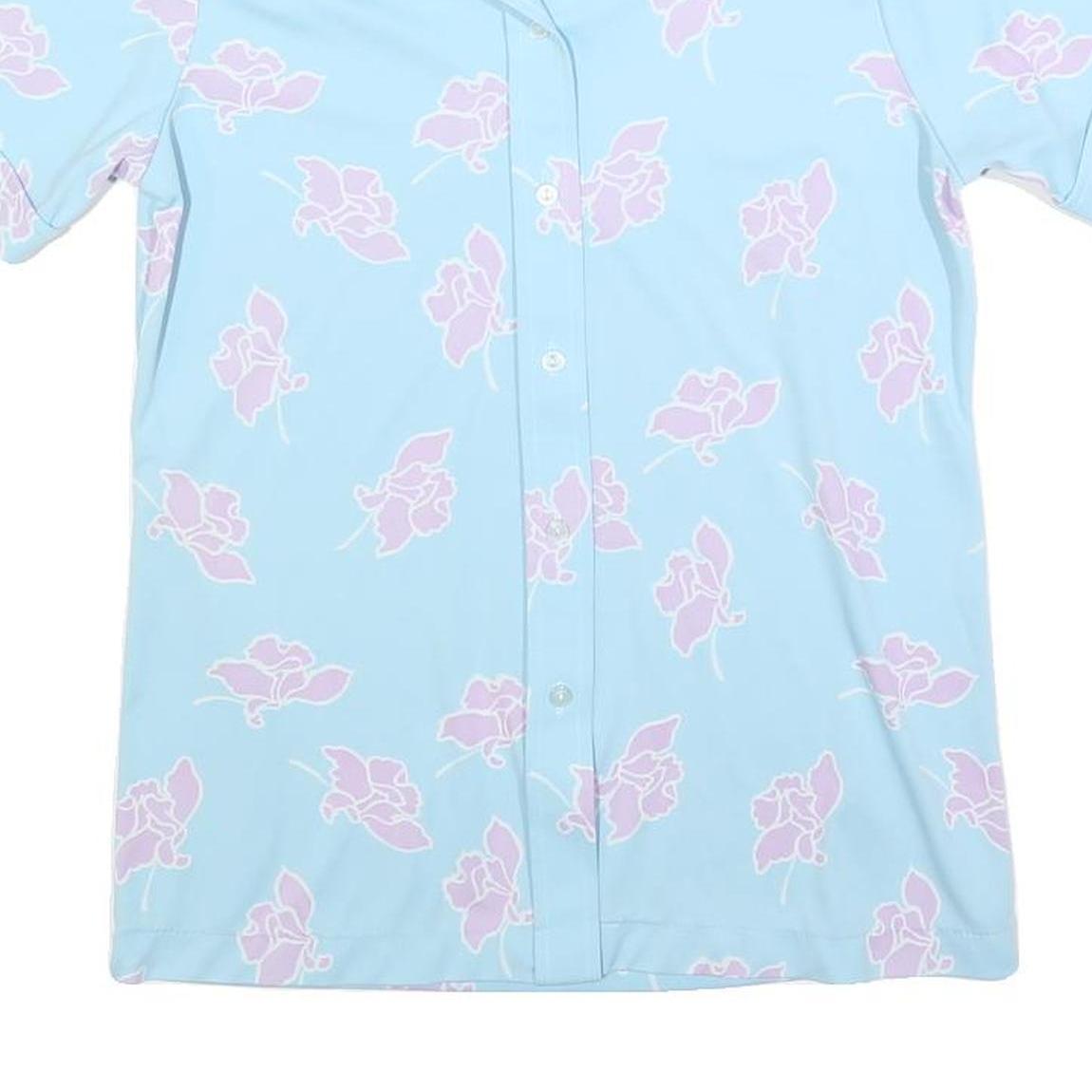 Womens Blue & Pink Floral Printed Shirt Short Sleeve Collared S Summer