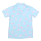 Womens Blue & Pink Floral Printed Shirt Short Sleeve Collared S Summer