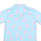 Womens Blue & Pink Floral Printed Shirt Short Sleeve Collared S Summer