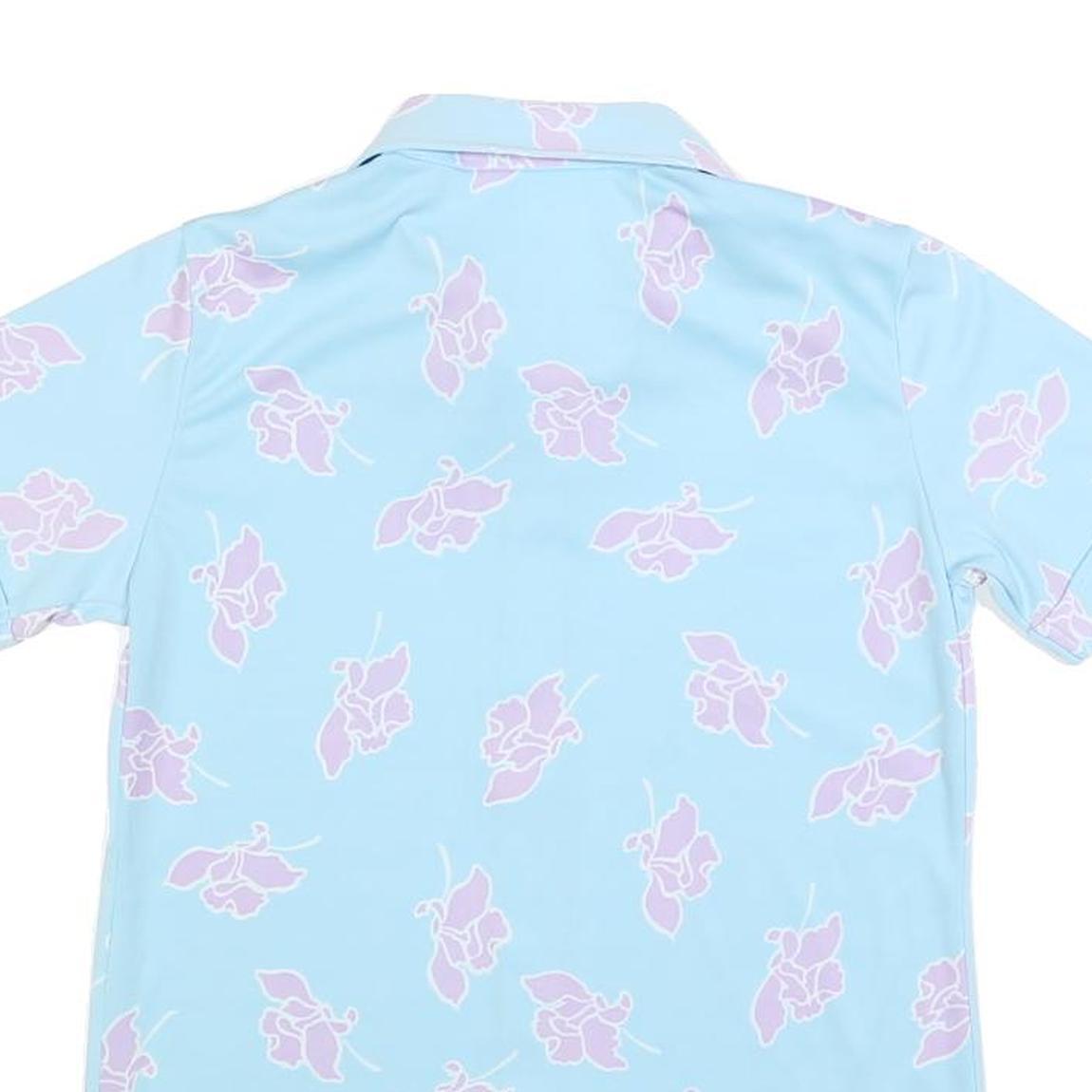 Womens Blue & Pink Floral Printed Shirt Short Sleeve Collared S Summer