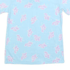 Womens Blue & Pink Floral Printed Shirt Short Sleeve Collared S Summer