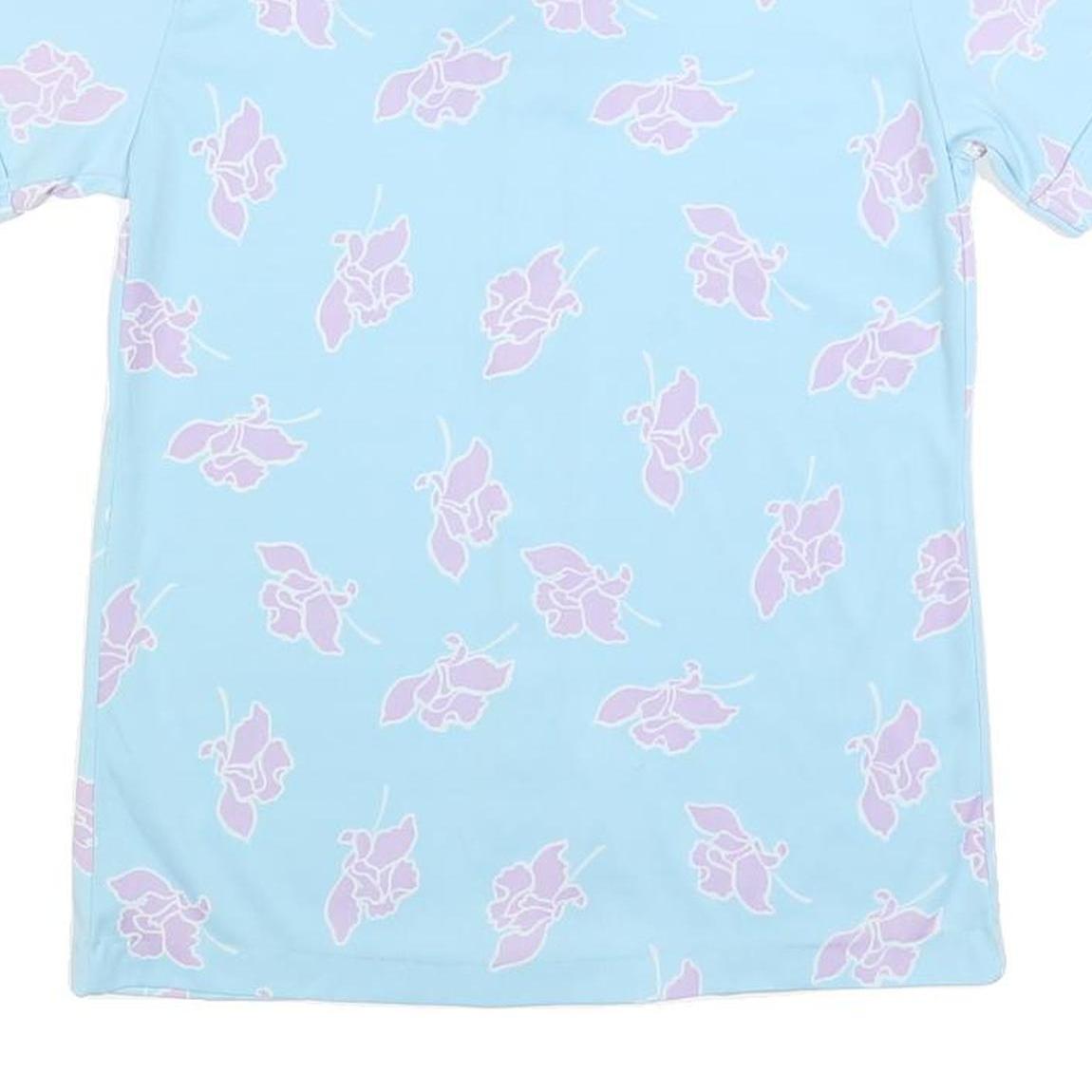 Womens Blue & Pink Floral Printed Shirt Short Sleeve Collared S Summer