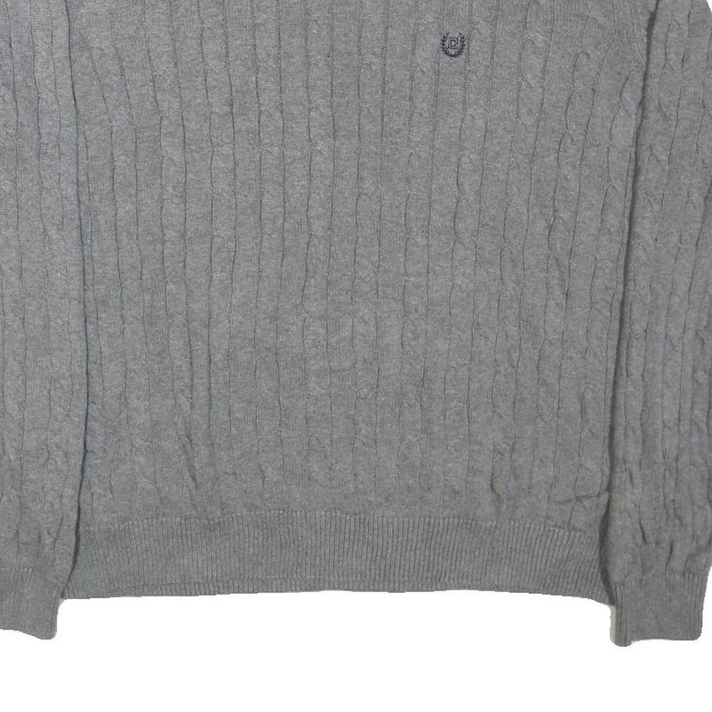 CHAPS Mens Grey Cable Knit Cotton Blend Jumper Crew Neck XL Classic Style