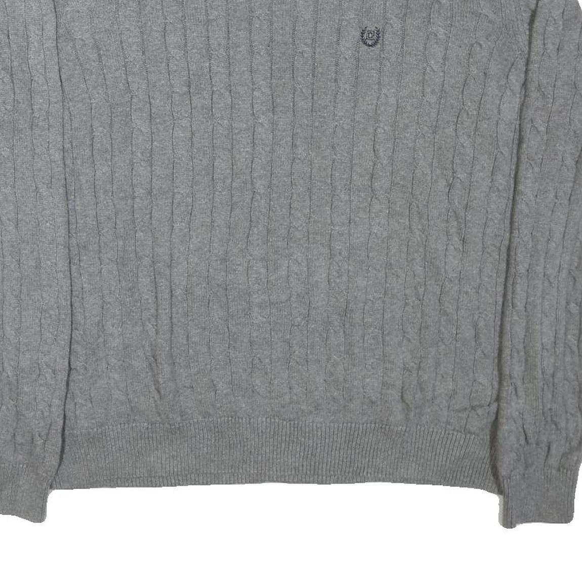 CHAPS Mens Grey Cable Knit Cotton Blend Jumper Crew Neck XL Classic Style