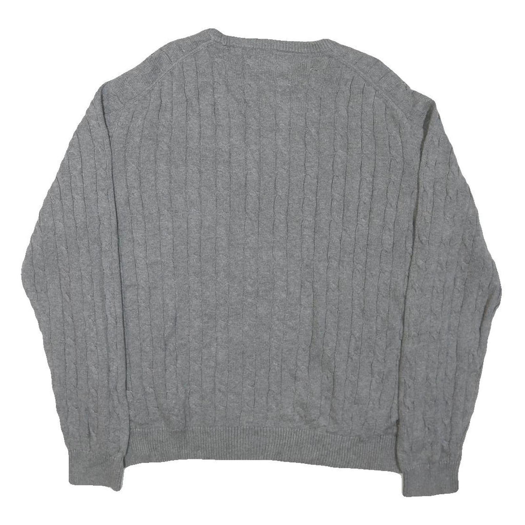 CHAPS Mens Grey Cable Knit Cotton Blend Jumper Crew Neck XL Classic Style