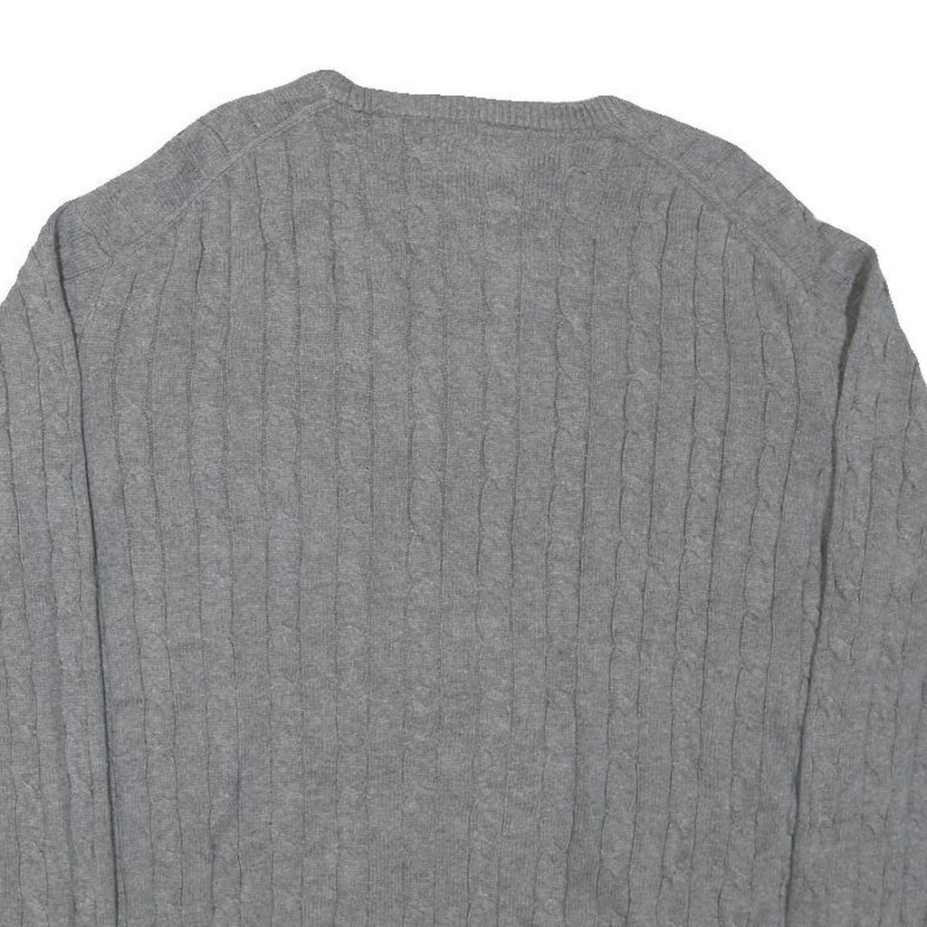 CHAPS Mens Grey Cable Knit Cotton Blend Jumper Crew Neck XL Classic Style