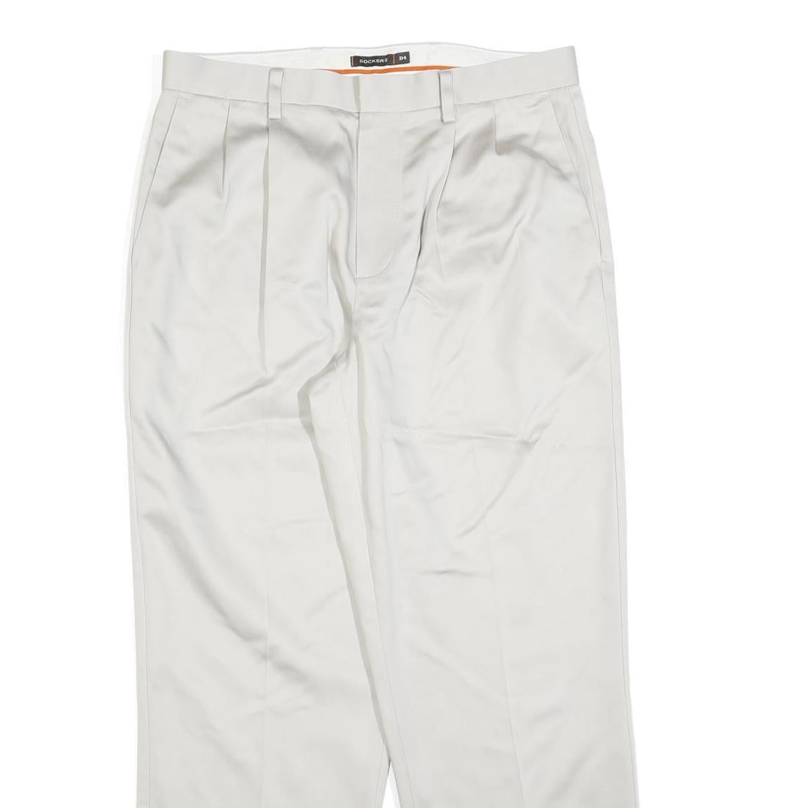 DOCKERS Mens Cotton Blend White Regular Straight Trousers W33 L30 Classic Zip