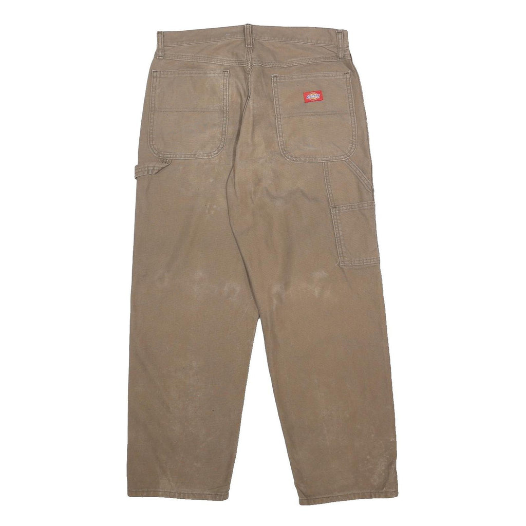 DICKIES Mens Cotton Beige Relaxed Straight Trousers W32 L30 Workwear