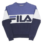 FILA Womens Blue & White Logo Crew Neck UK 6 Cotton Blend Sweatshirt Pullover