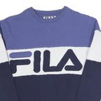 FILA Womens Blue & White Logo Crew Neck UK 6 Cotton Blend Sweatshirt Pullover