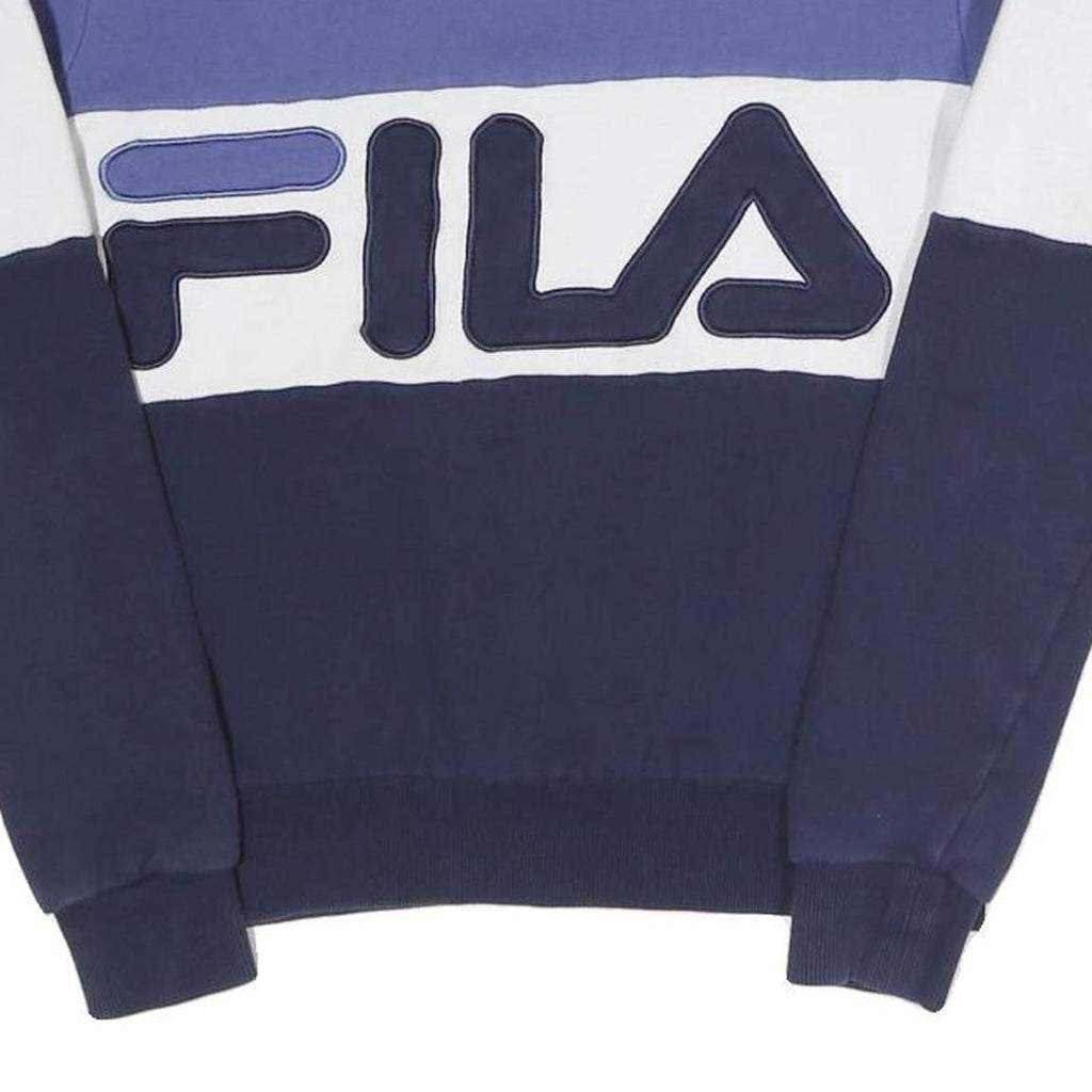 FILA Womens Blue & White Logo Crew Neck UK 6 Cotton Blend Sweatshirt Pullover