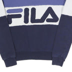 FILA Womens Blue & White Logo Crew Neck UK 6 Cotton Blend Sweatshirt Pullover