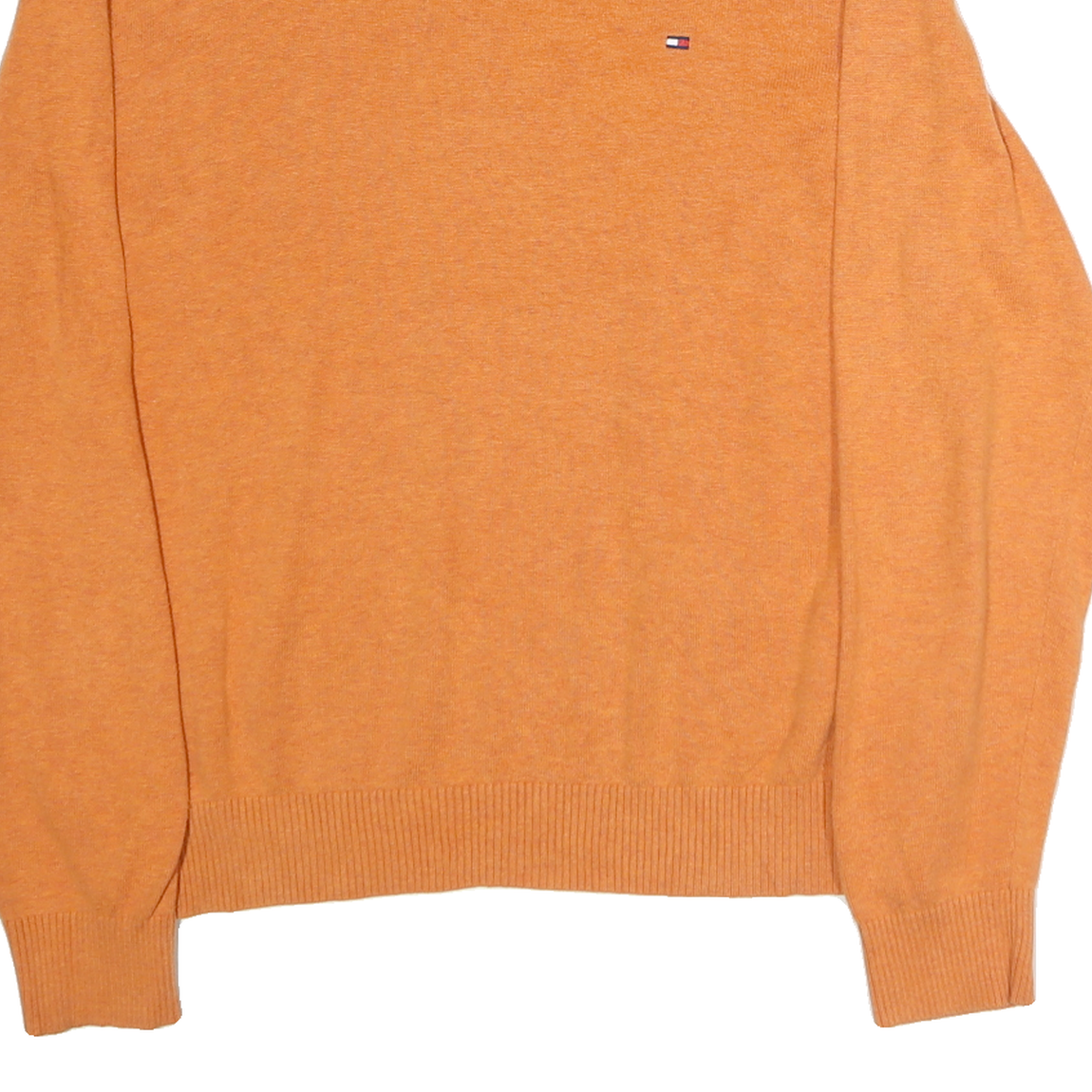 TOMMY HILFIGER Mens Orange Jumper V-Neck Basic Knit L Cotton Pullover