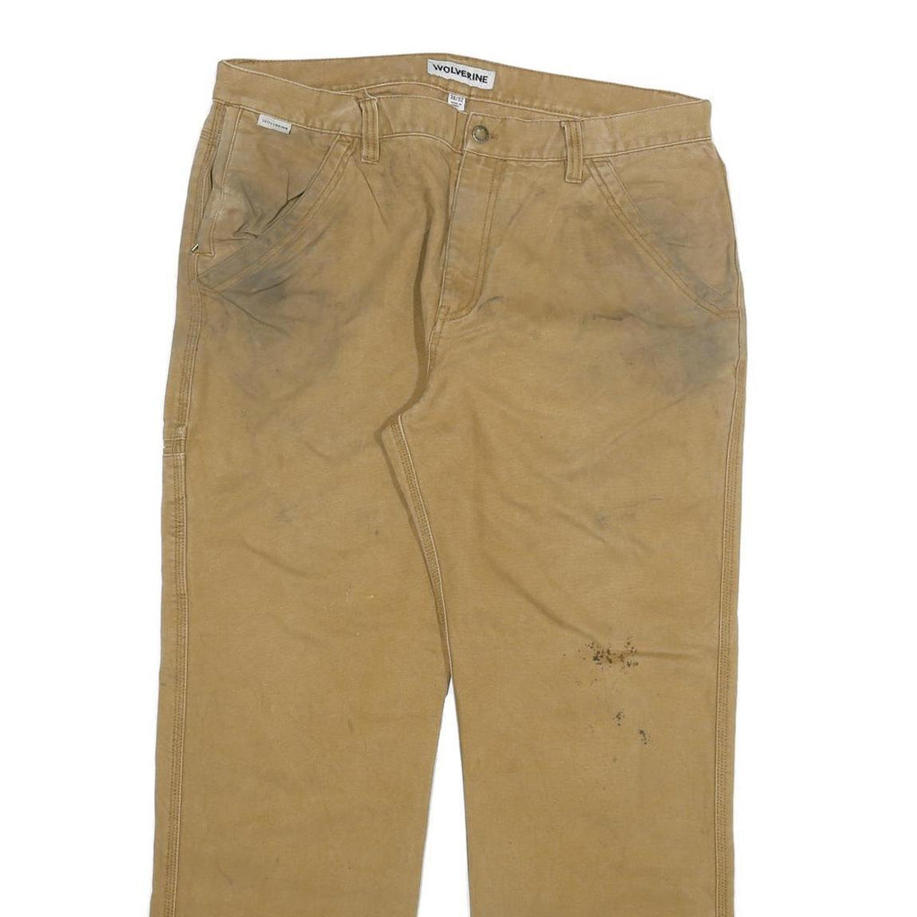 WOLVERINE Mens Regular Fit Beige Cotton Blend Jeans W38 L32 Zip Straight