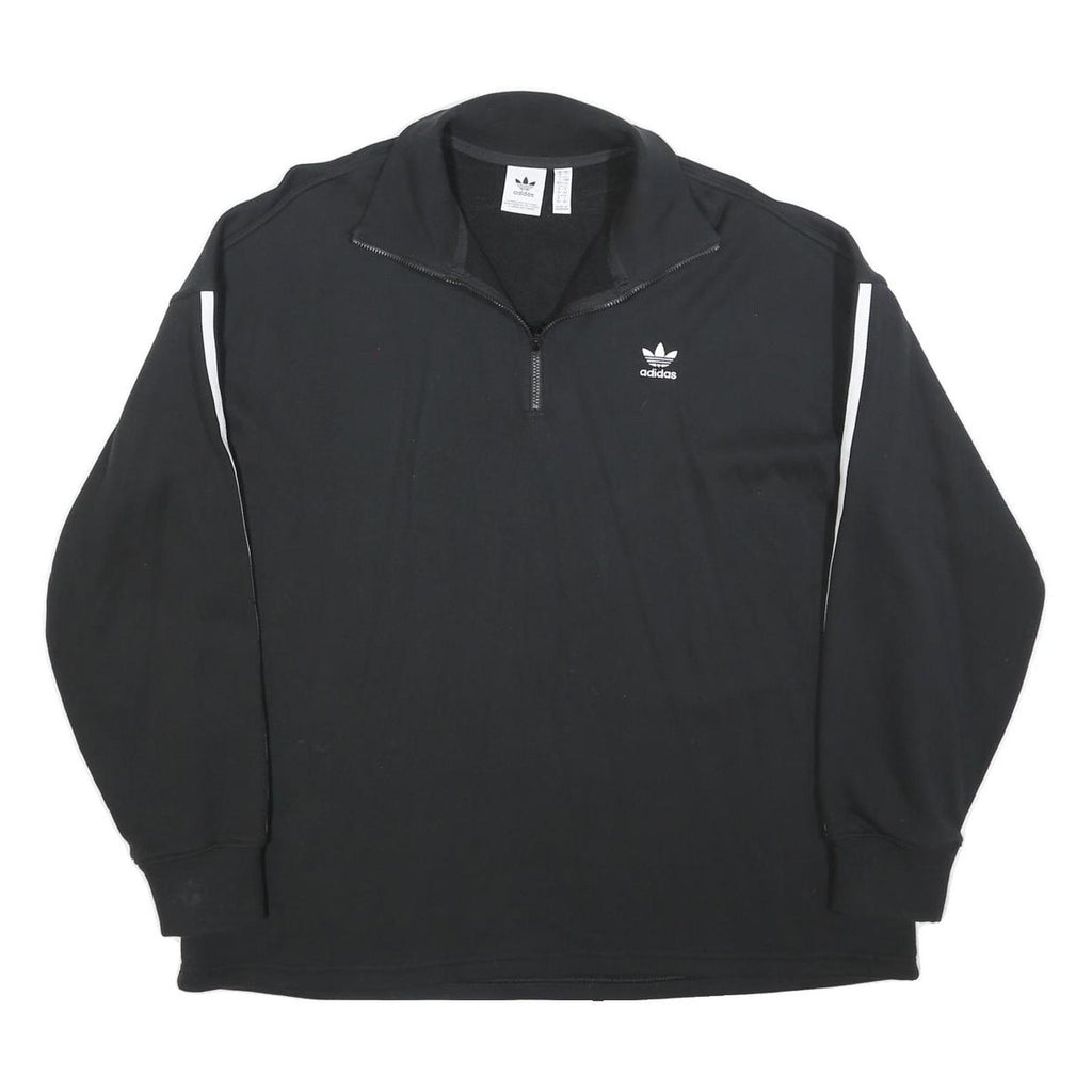 ADIDAS Womens Black & White Sweatshirt Collared UK 18 Cotton Blend Zip