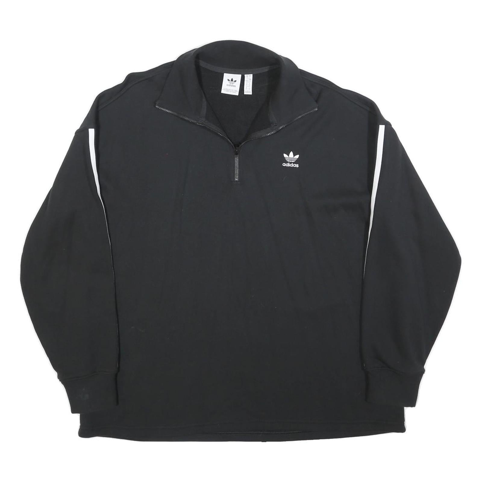 ADIDAS Womens Black & White Sweatshirt Collared UK 18 Cotton Blend Zip