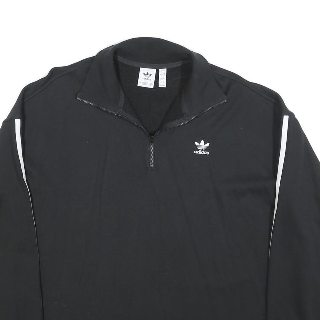 ADIDAS Womens Black & White Sweatshirt Collared UK 18 Cotton Blend Zip