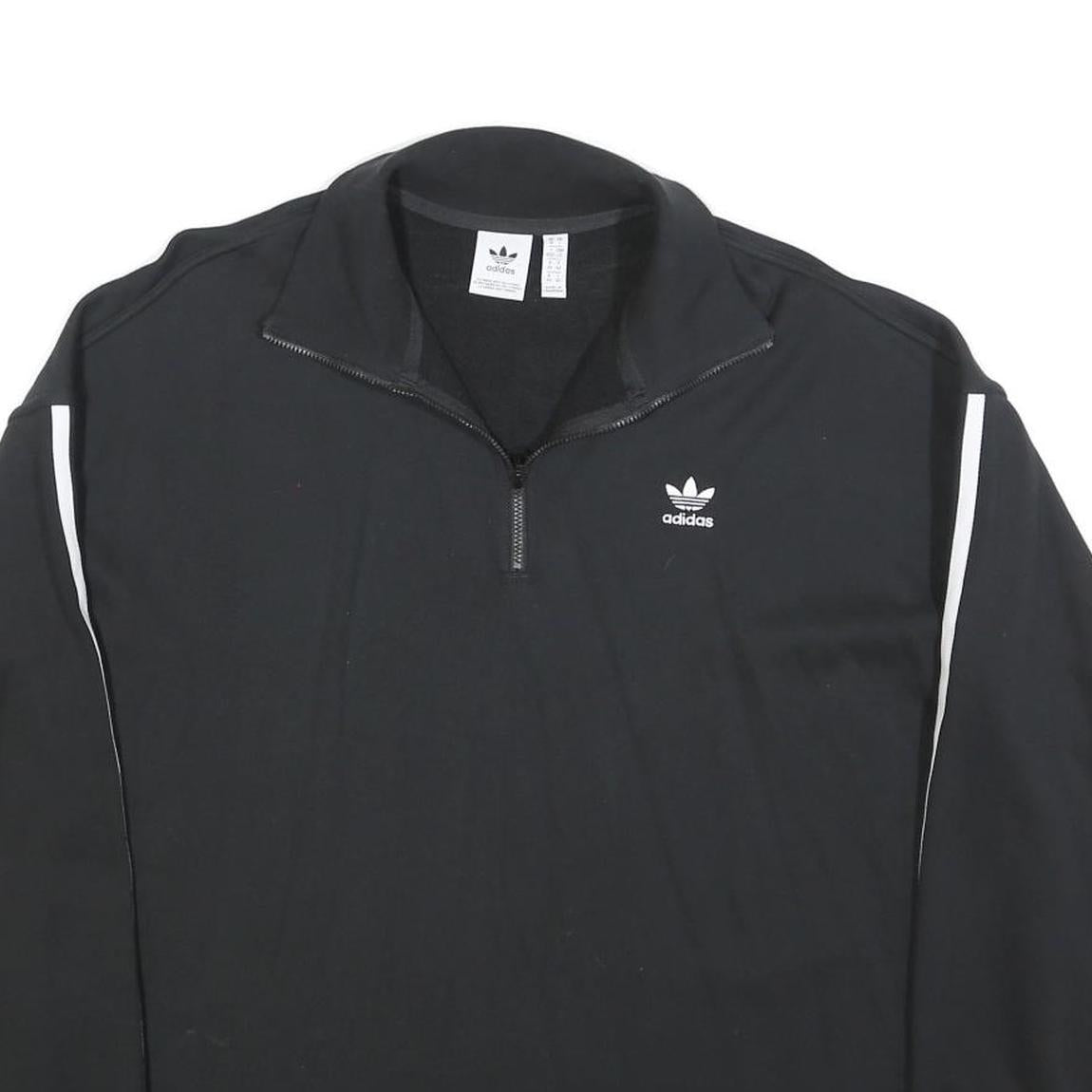 ADIDAS Womens Black & White Sweatshirt Collared UK 18 Cotton Blend Zip