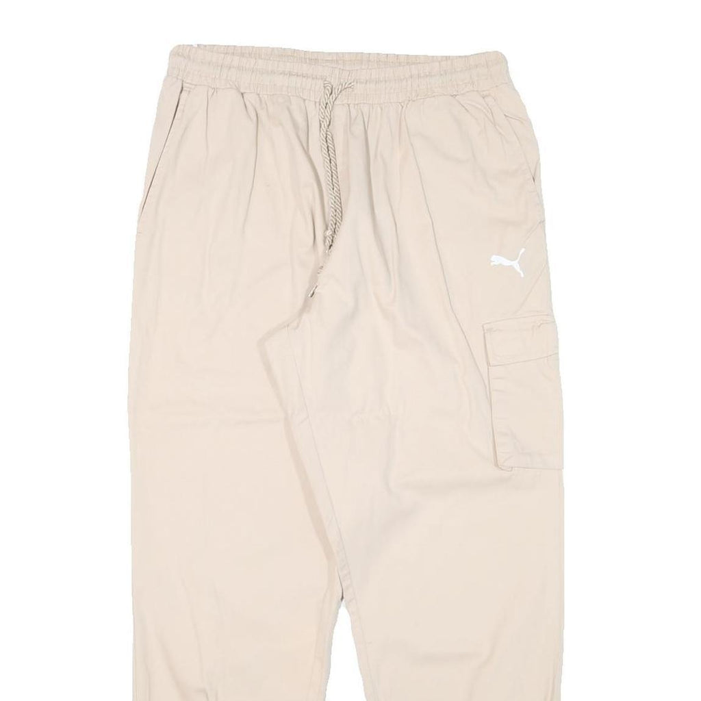 PUMA Mens Cotton Blend Beige Relaxed Drawstring Cargo Trousers W29 L27 Casual