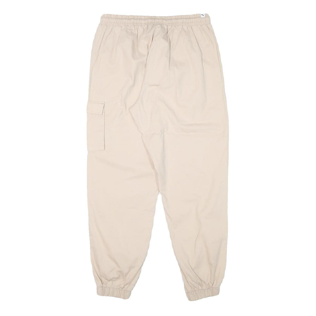 PUMA Mens Cotton Blend Beige Relaxed Drawstring Cargo Trousers W29 L27 Casual