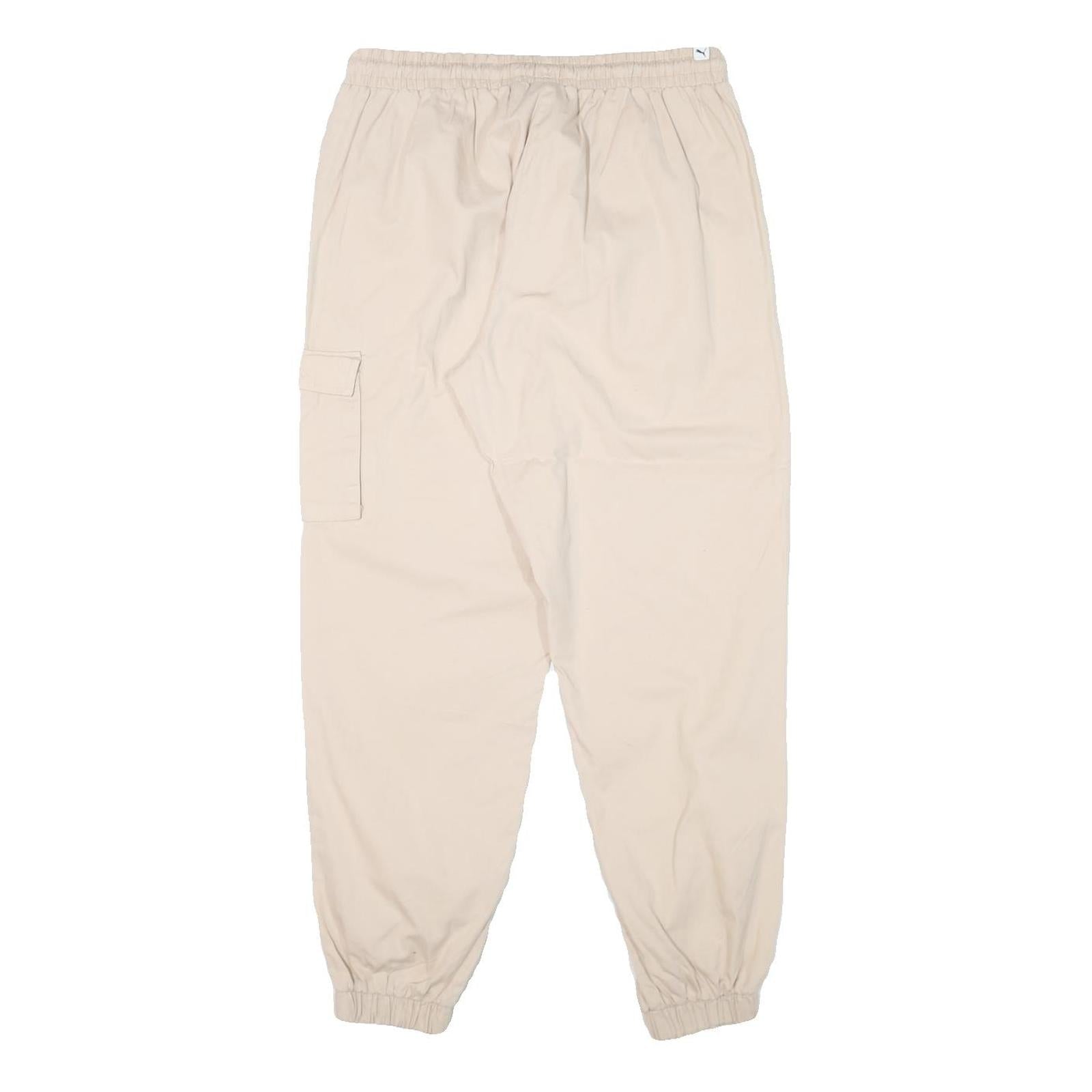 PUMA Mens Cotton Blend Beige Relaxed Drawstring Cargo Trousers W29 L27 Casual