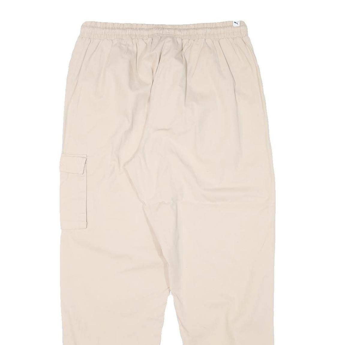 PUMA Mens Cotton Blend Beige Relaxed Drawstring Cargo Trousers W29 L27 Casual