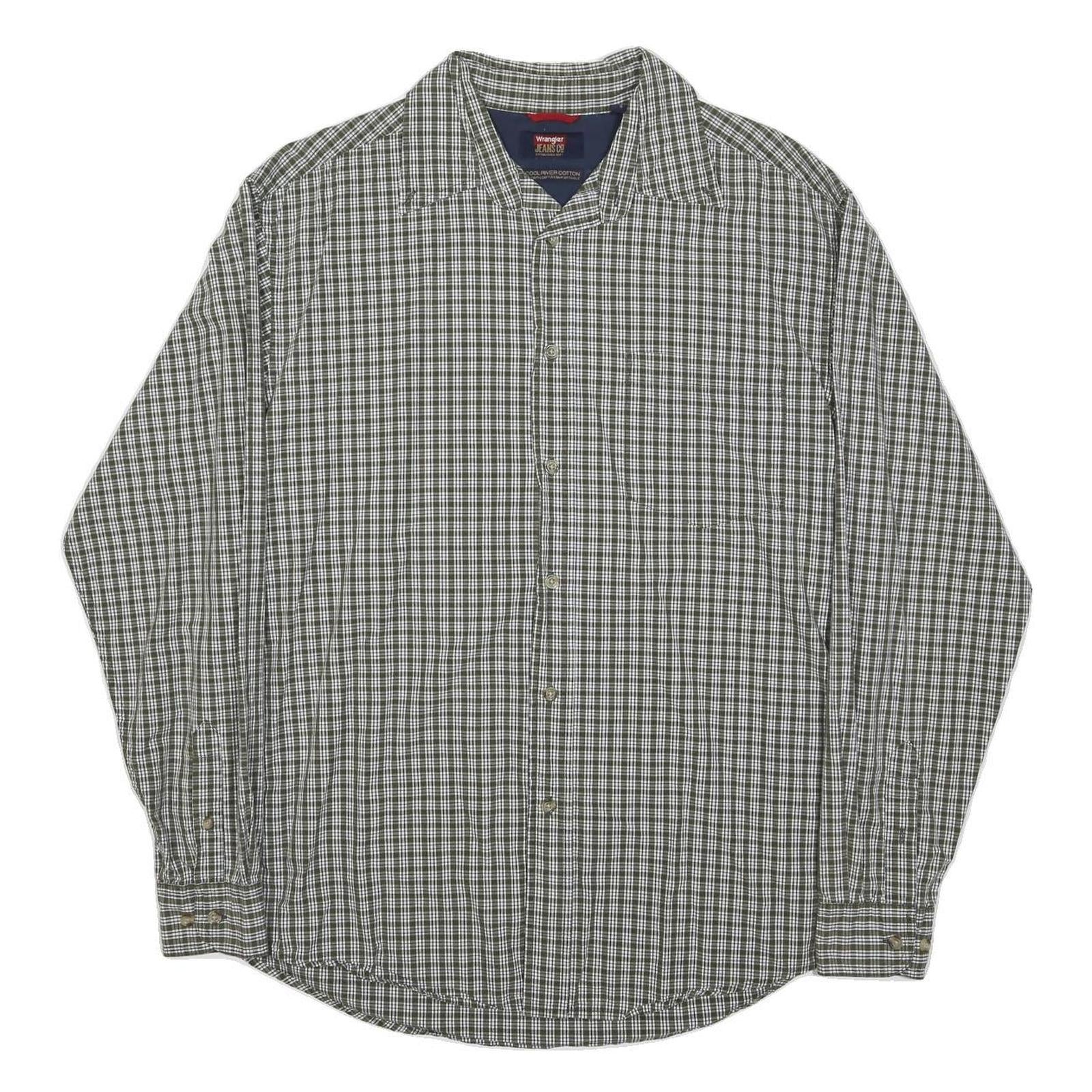 WRANGLER Mens Green & White Check Shirt S Casual Long Sleeve Cotton