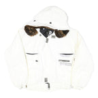 ONLINE Mens White Faux Fur Collar Zip Jacket L Polyester Blend Casual Outerwear